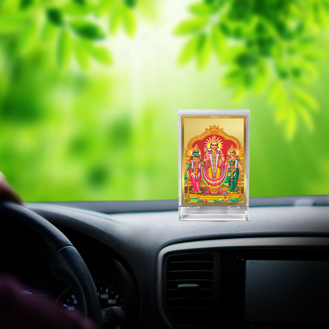 Diviniti 24K Gold Plated Murugan Valli Frame For Car Dashboard, Home Decor, Table, Worship (11 x 6.8 CM)