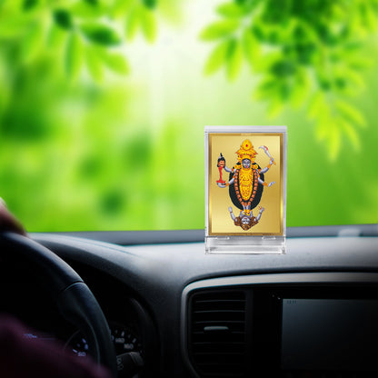 Diviniti 24K Gold Plated Maa Kali Frame For Car Dashboard, Home Decor, Tabletop, Puja and Gift (11 x 6.8 CM)