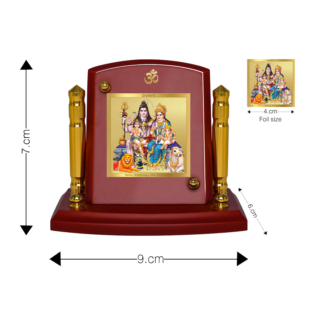 Diviniti 24K Gold Plated Shiva Parvati For Car Dashboard, Home Decor, Table Top, Puja (MDF 1B P+) (7 x 9 CM)