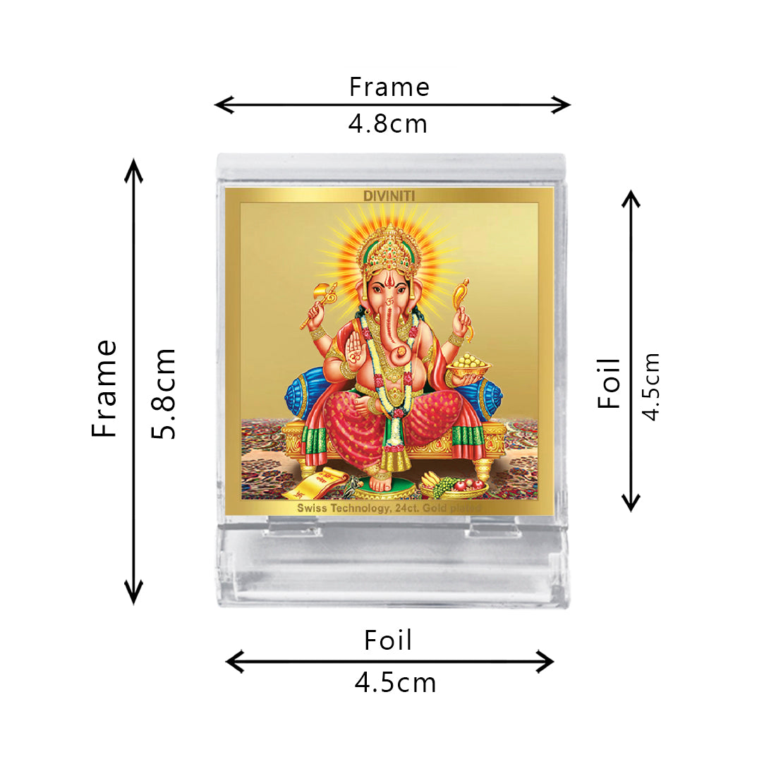 Diviniti 24K Gold Plated Ganesha Acrylic Frame for Car Dashboard, Home Decor, Tabletop, Ganapati Puja Room, Festival Gift ACF3A (5.8x4.8 CM)