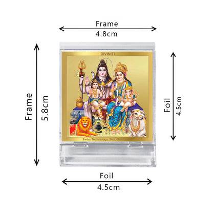 Diviniti 24K Gold Plated Shiv Parivar Acrylic Frame for Car Dashboard, Home Decor, Tabletop, Puja Room, Workshop, Festival Gift ACF3A (5.8x4.8 CM)