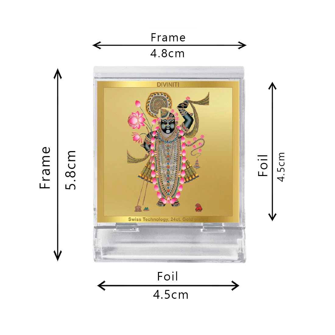 Diviniti 24K Gold Plated Shrinathji Acrylic Frame for Car Dashboard, Home Decor, Tabletop, Puja Room, Festival Gift ACF3A (5.8x4.8 CM)