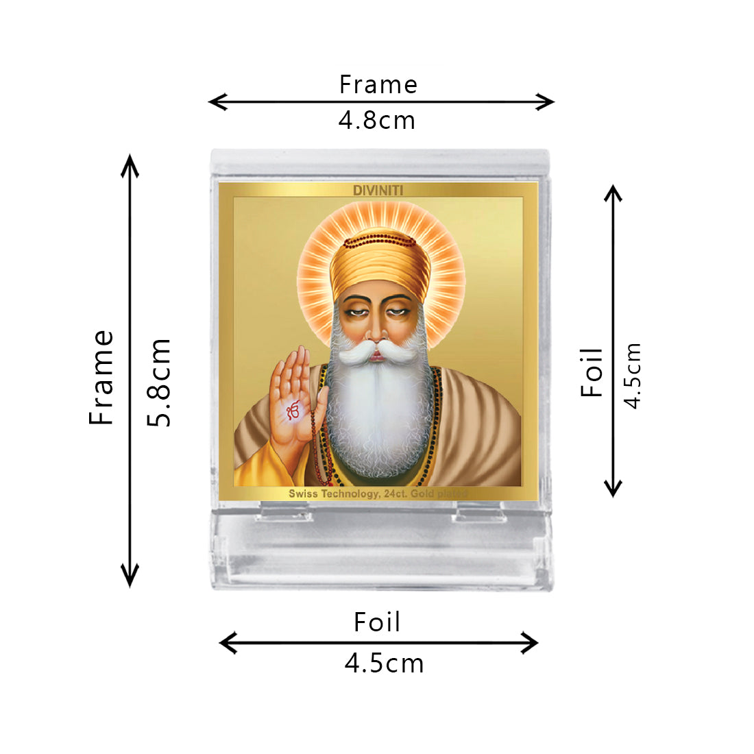 Diviniti 24K Gold Plated Guru Nanak Acrylic Frame for Car Dashboard, Home Decor, Tabletop, Puja Room, Festival Gift ACF3A (5.8x4.8 CM)