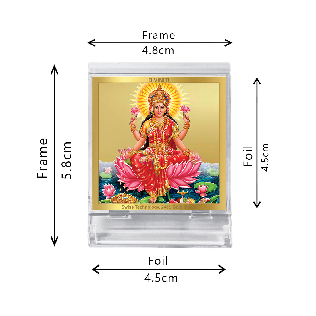 Diviniti 24K Gold Plated Lakshmi Acrylic Frame for Car Dashboard, Home Decor, Tabletop, Puja Room, Festival Gift ACF3A (5.8x4.8 CM)