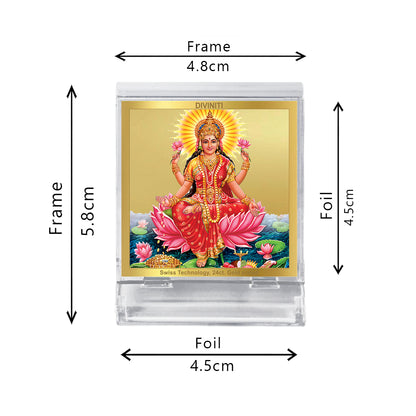 Diviniti 24K Gold Plated Lakshmi Acrylic Frame for Car Dashboard, Home Decor, Tabletop, Puja Room, Festival Gift ACF3A (5.8x4.8 CM)