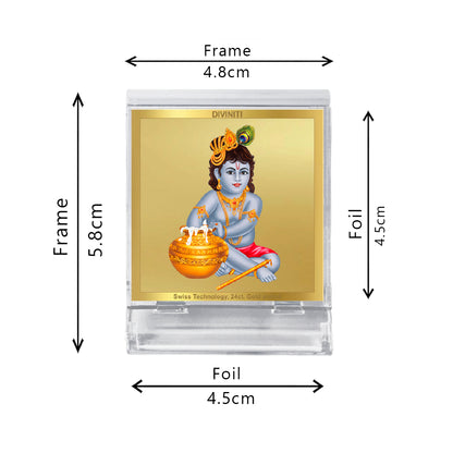 Diviniti 24K Gold Plated Bal Gopal Acrylic Frame for Car Dashboard, Home Decor, Tabletop, Puja Room, Festival Gift ACF3A (5.8x4.8 CM)