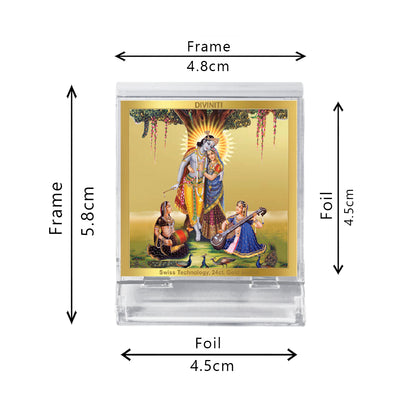 Diviniti 24K Gold Plated Radha Krishna Acrylic Frame for Car Dashboard, Home Decor, Puja Room, Tabletop, Festival Gift ACF3A (5.8x4.8 CM)