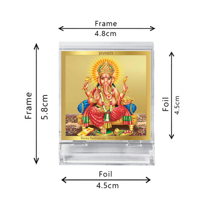 Diviniti 24K Gold Plated Ganesha Acrylic Frame for Car Dashboard, Home Decor, Tabletop, Puja Room, Festival Gift ACF3A (5.8x4.8 CM)