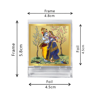 Diviniti 24K Gold Plated Radha Krishna Acrylic Frame for Car Dashboard, Home Decor, Tabletop, Workshop, Festival Gift ACF3A (5.8x4.8 CM)