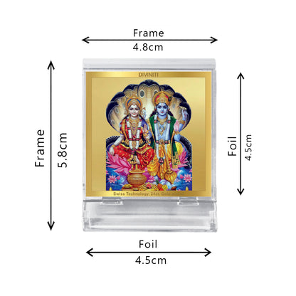 Diviniti 24K Gold Plated Vishnu Laxmi Acrylic Frame for Car Dashboard, Home Decor, Tabletop, Puja Room, Festival Gift ACF3A (5.8x4.8 CM)