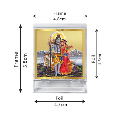 Diviniti 24K Gold Plated Shiv Parvati Acrylic Frame for Car Dashboard, Home Decor, Tabletop, Puja Room, Festival Gift ACF3A (5.8x4.8 CM)