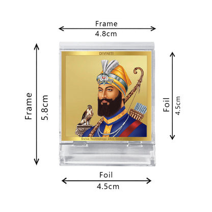 Diviniti 24K Gold Plated Guru Gobind Singh Acrylic Frame for Car Dashboard, Home Decor, Tabletop, Puja Room, Festival Gift ACF3A (5.8x4.8 CM)