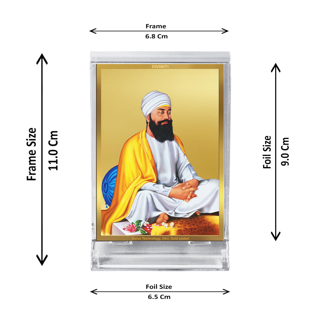 Diviniti 24K Gold Plated Guru Tegh Bahadur Ji Frame For Car Dashboard, Home Decor, Table Top, Gift (11 x 6.8 CM)