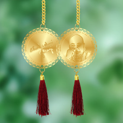 Diviniti 24K Gold Plated Double Sided Guruji Car Dangler| 6 CM Guruji Hanging Car Decor| Luxurious 24K Gold Plated Dangler For Car| Divine Car Accessories For Positive Energy & Protection