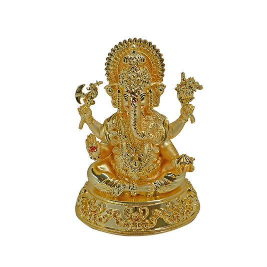 DIVINITI 24K Gold Plated Lord Ganesha Idol | Exquisite Divine Statue for Home Decor, Office Table Top, Pooja Room & Gift (14.5X11.5CM)