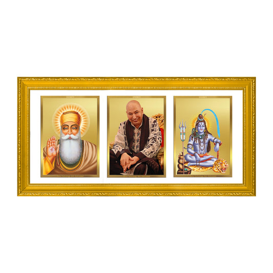 DIVINITI 24K Gold Plated Foil Guruji, Guru Nanak & Shiv Wooden Wall Photo Frame Idol for Home Decor, Workshop, Puja Room, Gift | DG101 Size 2 (22.6x18.4 CM)