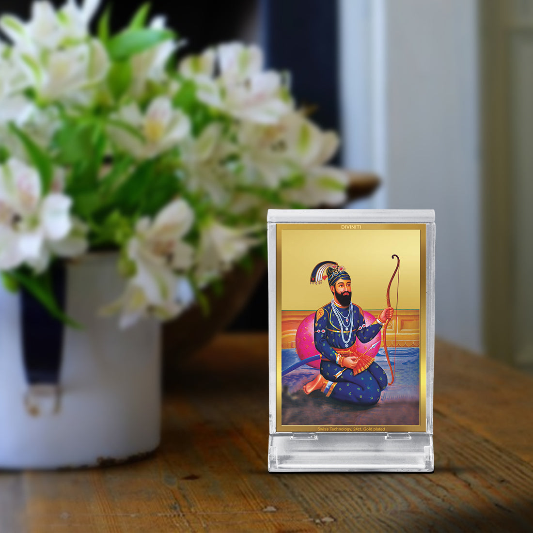 Diviniti 24K Gold Plated Guru Gobind Singh Frame For Car Dashboard, Home Decor, Table Top, Gift (11 x 6.8 CM)