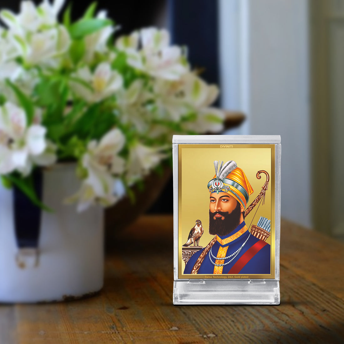 Diviniti 24K Gold Plated Guru Gobind Singh Frame For Car Dashboard, Home Decor, Table (11 x 6.8 CM)