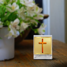 Load image into Gallery viewer, Diviniti 24K Gold Plated Holy Cross Frame For Car Dashboard, Home Decor, Tabletop, Prayer, Gift (ACF 3A)(5.8 x 4.8 CM)
