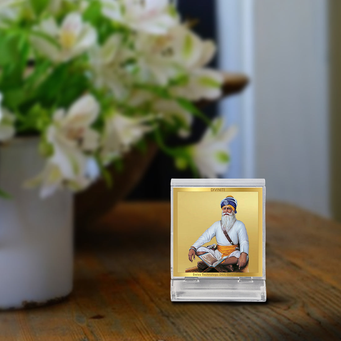 Diviniti 24K Gold Plated Baba Deep Singh Acrylic Frame for Car Dashboard, Home Decor, Tabletop, Puja Room, Festival Gift ACF3A (5.8x4.8 CM)