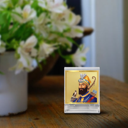 Diviniti 24K Gold Plated Guru Gobind Singh Acrylic Frame for Car Dashboard, Home Decor, Tabletop, Puja Room, Festival Gift ACF3A (5.8x4.8 CM)