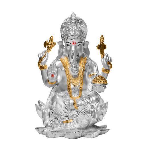 DIVINITI 999 Silver Plated Lord Ganesha Idol | Exquisite Divine Statue for Home Decor, Office, Pooja Room & Gift (18x11.5 CM)