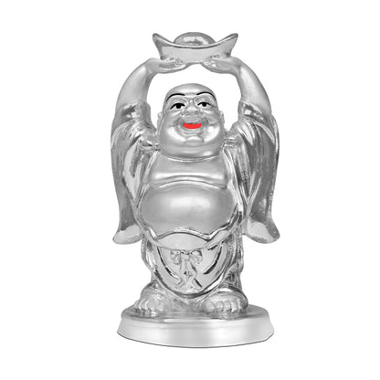 DIVINITI 999 Silver Plated Laughing Buddha Statue For Home Decor, Office Desk, Table Top & Gift (12x7 CM)