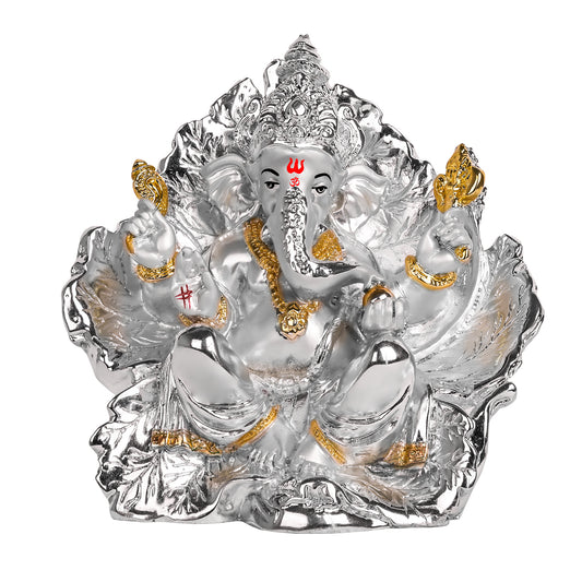 DIVINITI 999 Silver Plated Lord Ganesha Idol Exquisite Divine Statue for Home Decor, Office, Pooja Room & Gift (21x17.5 CM)