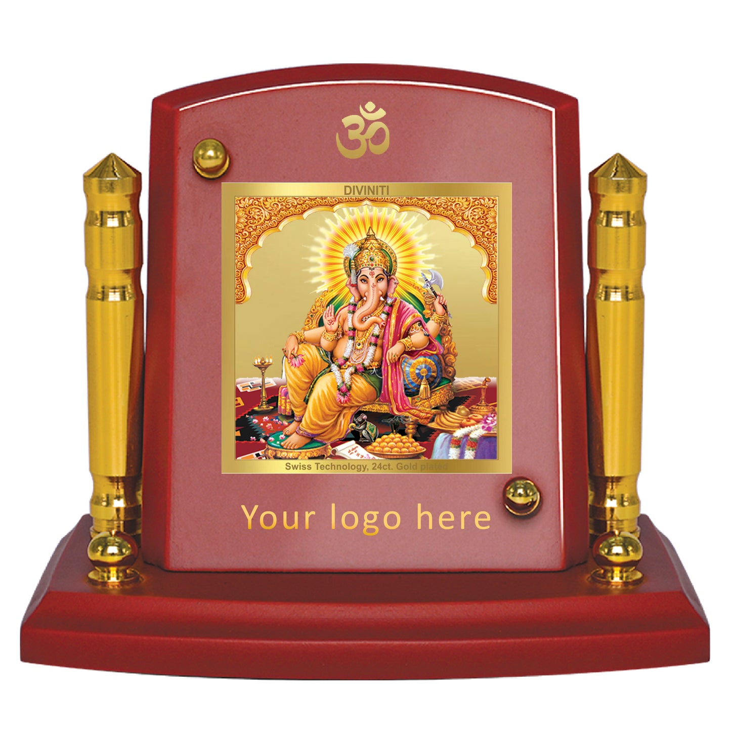 Diviniti 24K Gold Plated Ganesha Photo Frame for Car Dashboard, Home Decor, Tabletop, Puja Room, Showpiece and Gift  MDF1BP+ (6.5x5.5 CM)