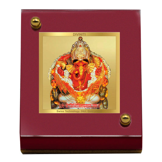 Diviniti 24K Gold Plated Siddhivinayak Ji Frame For Car Dashboard, Home Decor, Table Top and Puja Room (6.5 x 5.5 CM) (MDF 1B)