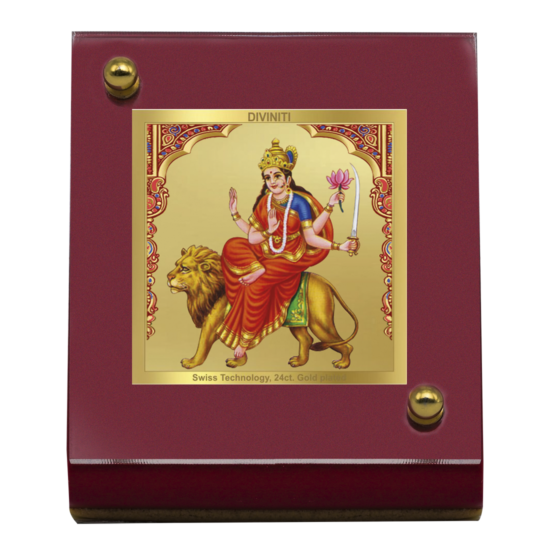 Diviniti 24K Gold Plated Katyani Mata Frame For Car Dashboard, Home Decor & Puja Room (6.5 x 5.5 CM)