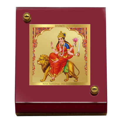 Diviniti 24K Gold Plated Katyani Mata Frame For Car Dashboard, Home Decor & Puja Room (6.5 x 5.5 CM)