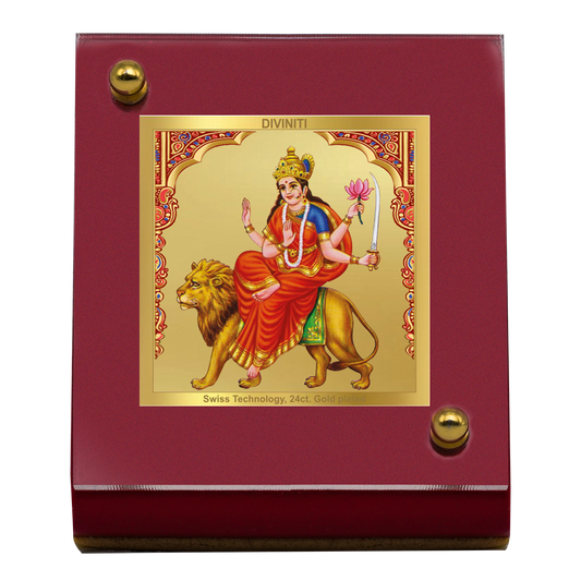 Diviniti 24K Gold Plated Katyani Mata Frame For Car Dashboard, Home Decor & Puja Room (6.5 x 5.5 CM)