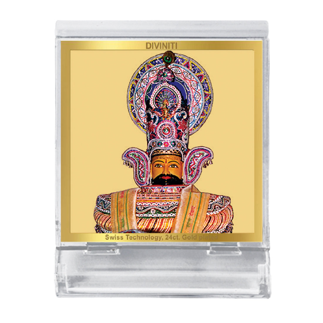 Diviniti 24K Gold Plated Khatu Shyam Acrylic Frame for Car Dashboard, Home Decor, Tabletop, Puja Room, Festival Gift ACF3A (5.8x4.8 CM)