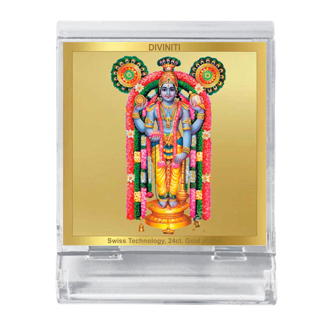 Diviniti 24K Gold Plated Guruvayurappan Acrylic Frame for Car Dashboard, Home Decor, Tabletop, Puja Room, Festival Gift ACF3A (5.8x4.8 CM)