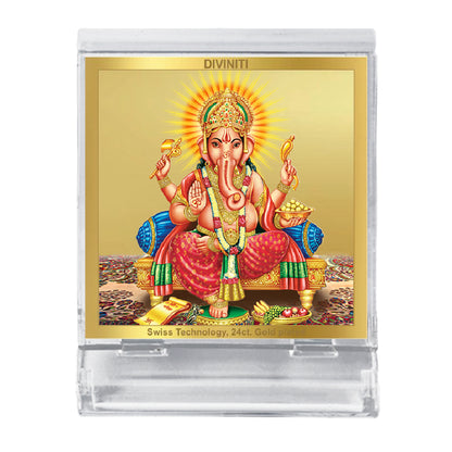 Diviniti 24K Gold Plated Ganesha Acrylic Frame for Car Dashboard, Home Decor, Tabletop, Ganapati Puja Room, Festival Gift ACF3A (5.8x4.8 CM)