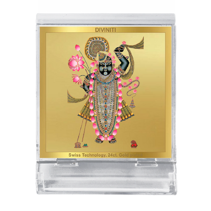 Diviniti 24K Gold Plated Shrinathji Acrylic Frame for Car Dashboard, Home Decor, Tabletop, Puja Room, Festival Gift ACF3A (5.8x4.8 CM)