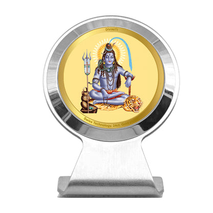 Diviniti 24K Gold Plated Lord Shiva Frame For Car Dashboard, Home Decor, Tabletop, Puja and Gift (6.2 x 4.5 CM)