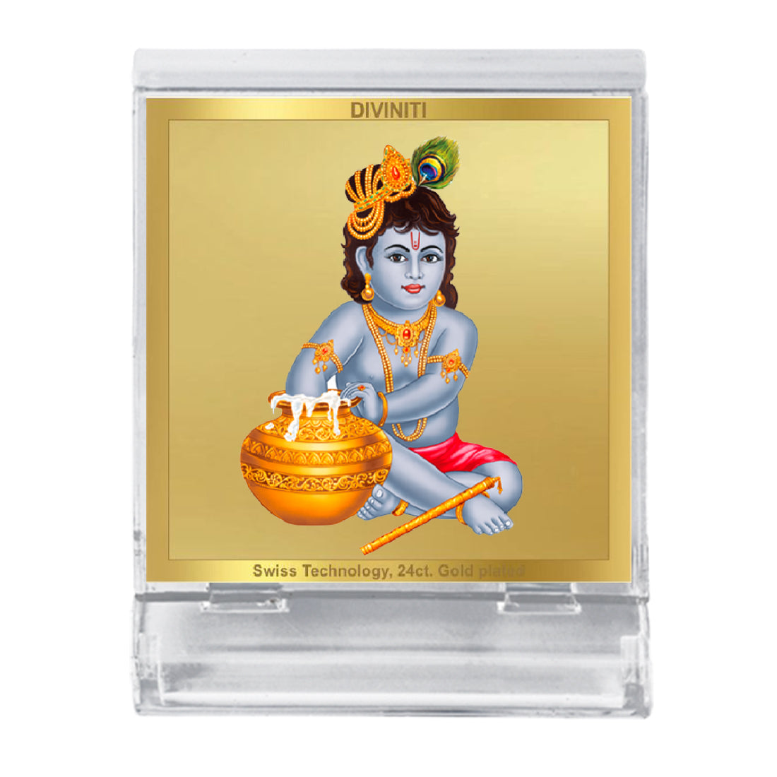 Diviniti 24K Gold Plated Bal Gopal Acrylic Frame for Car Dashboard, Home Decor, Tabletop, Puja Room, Festival Gift ACF3A (5.8x4.8 CM)