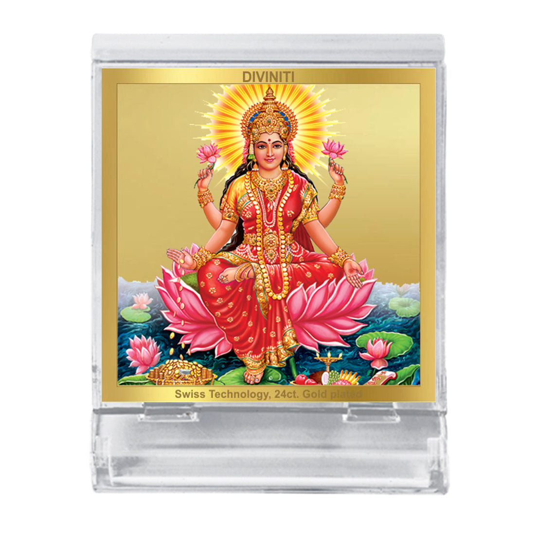 Diviniti 24K Gold Plated Lakshmi Acrylic Frame for Car Dashboard, Home Decor, Tabletop, Puja Room, Festival Gift ACF3A (5.8x4.8 CM)