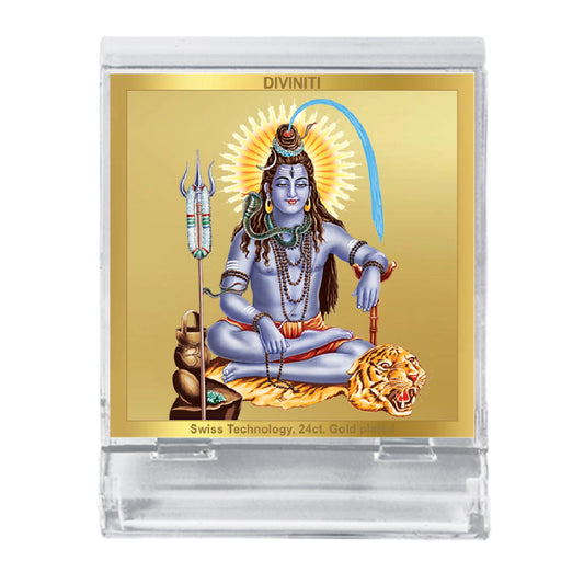 Diviniti 24K Gold Plated Shiva Acrylic Frame for Car Dashboard, Home Decor, Tabletop, Puja Room, Festival Gift ACF3A (5.8x4.8 CM)