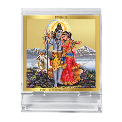 Diviniti 24K Gold Plated Shiv Parvati Acrylic Frame for Car Dashboard, Home Decor, Tabletop, Puja Room, Festival Gift ACF3A (5.8x4.8 CM)