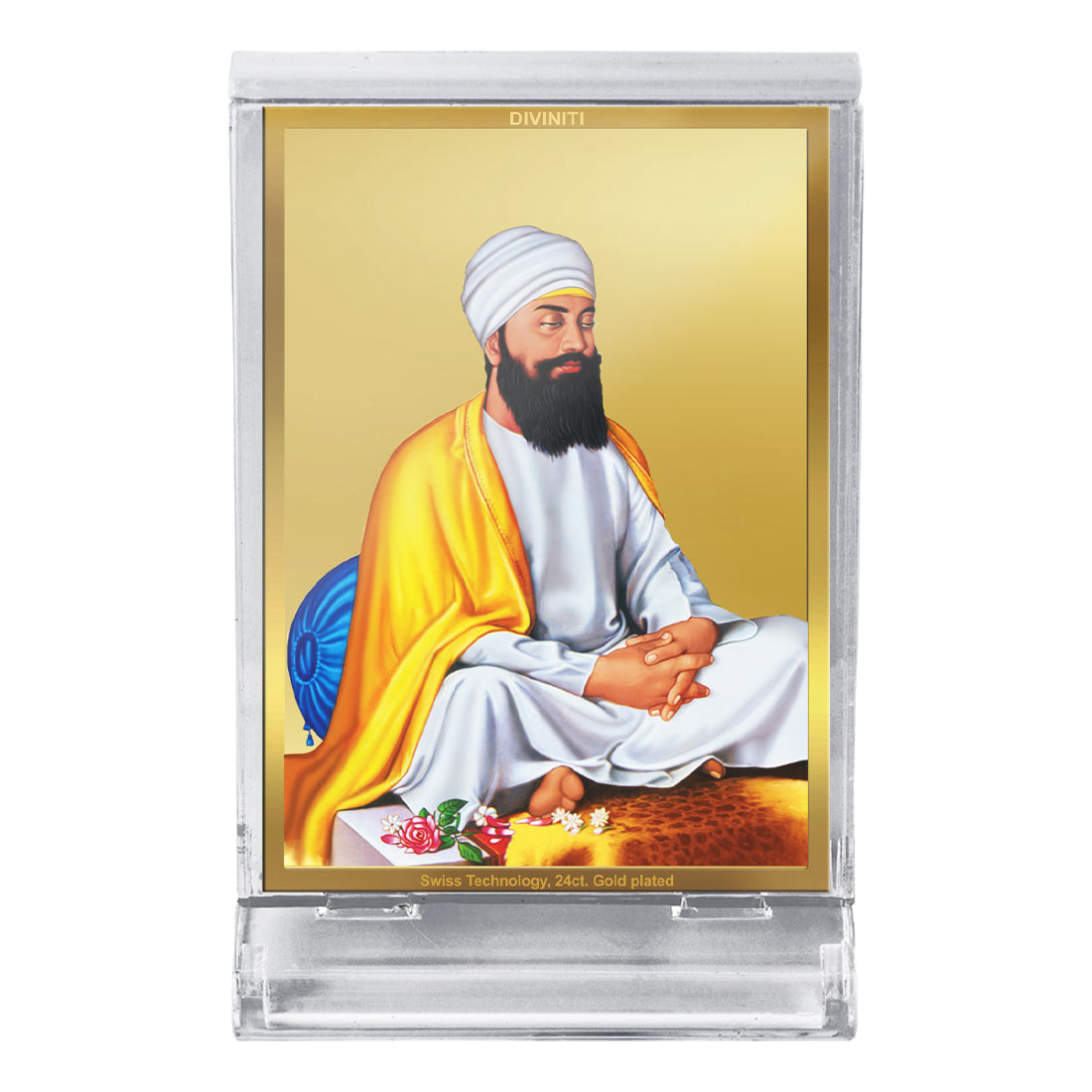 Diviniti 24K Gold Plated Guru Tegh Bahadur Ji Frame For Car Dashboard, Home Decor, Table Top, Gift (11 x 6.8 CM)