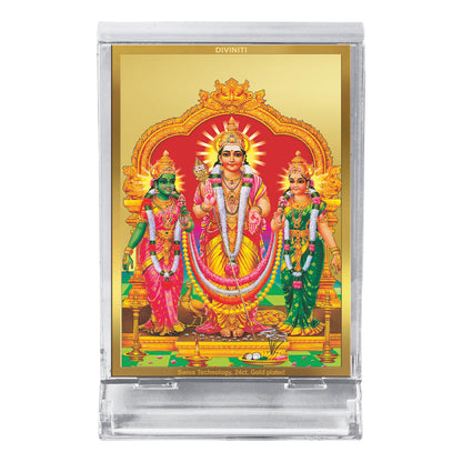 Diviniti 24K Gold Plated Murugan Valli Frame For Car Dashboard, Home Decor, Table, Worship (11 x 6.8 CM)