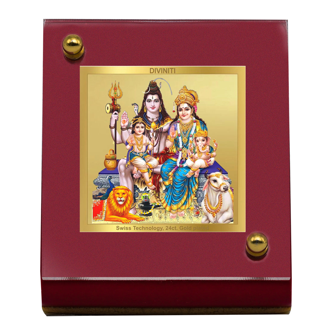 Diviniti 24K Gold Plated Shiv Parivar Frame For Car Dashboard, Home Decor, Tabletop & Worship (6.5 x 5.5 CM)