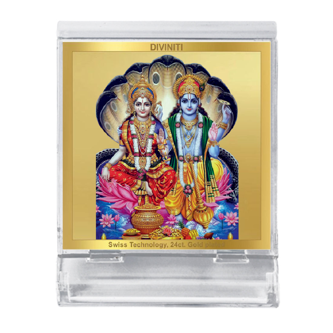 Diviniti 24K Gold Plated Vishnu Laxmi Acrylic Frame for Car Dashboard, Home Decor, Tabletop, Puja Room, Festival Gift ACF3A (5.8x4.8 CM)