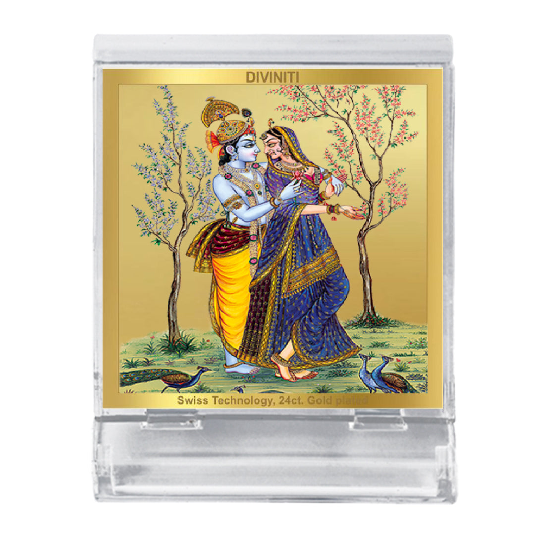 Diviniti 24K Gold Plated Radha Krishna Acrylic Frame for Car Dashboard, Home Decor, Tabletop, Workshop, Festival Gift ACF3A (5.8x4.8 CM)