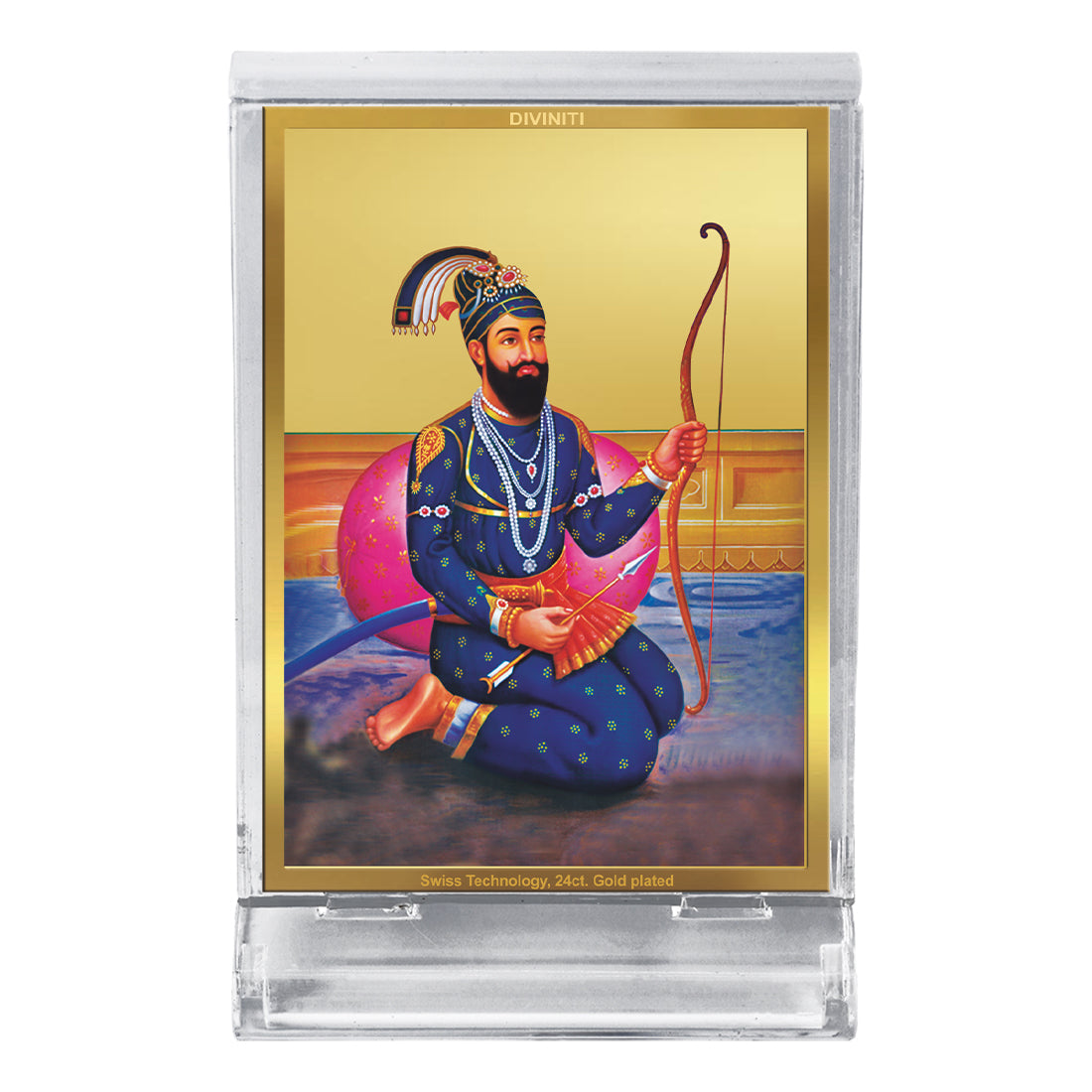 Diviniti 24K Gold Plated Guru Gobind Singh Frame For Car Dashboard, Home Decor, Table Top, Gift (11 x 6.8 CM)