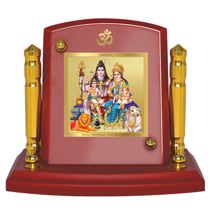 Diviniti 24K Gold Plated Shiva Parvati For Car Dashboard, Home Decor, Table Top, Puja (MDF 1B P+) (7 x 9 CM)