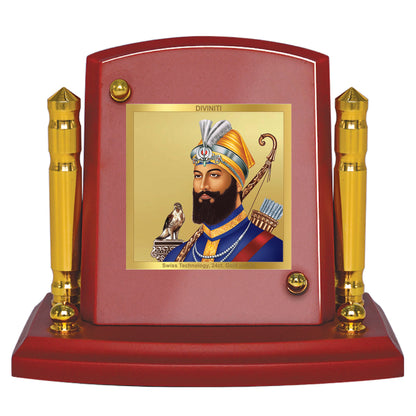 Diviniti 24K Gold Plated Guru Gobind Singh Photo Frame for Car Dashboard, Home Decor, Tabletop, Puja Room, Showpiece and Gift  MDF1BP+ (6.5x5.5 CM)